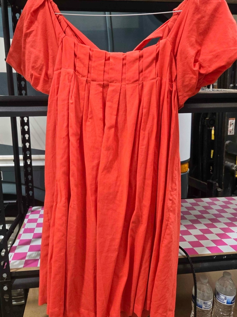 Women’s Coral Mini Dress - Off-Shoulder Pleated Style